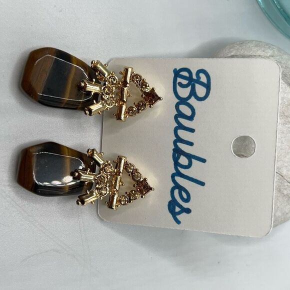 Baubles Gold Stone Tigers Eye Dangle Earring - Picture 6 of 6